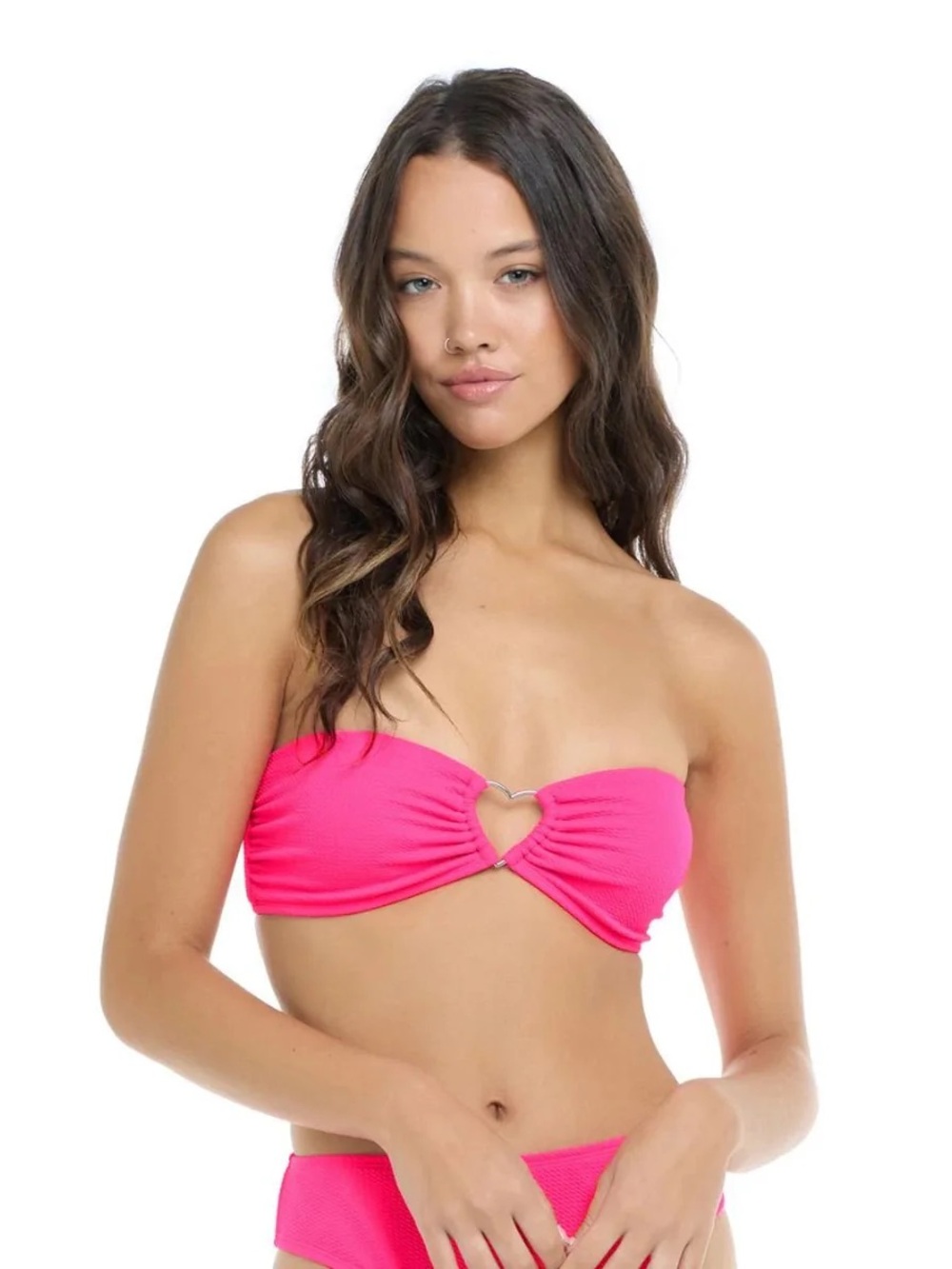 Strapless Hot Pink Bandeau Bikini Top with Heart Detail